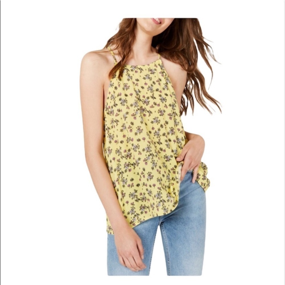 NEW Ultra Flirt Yellow Floral Tank Halter Top Adjustable Straps Racerback S